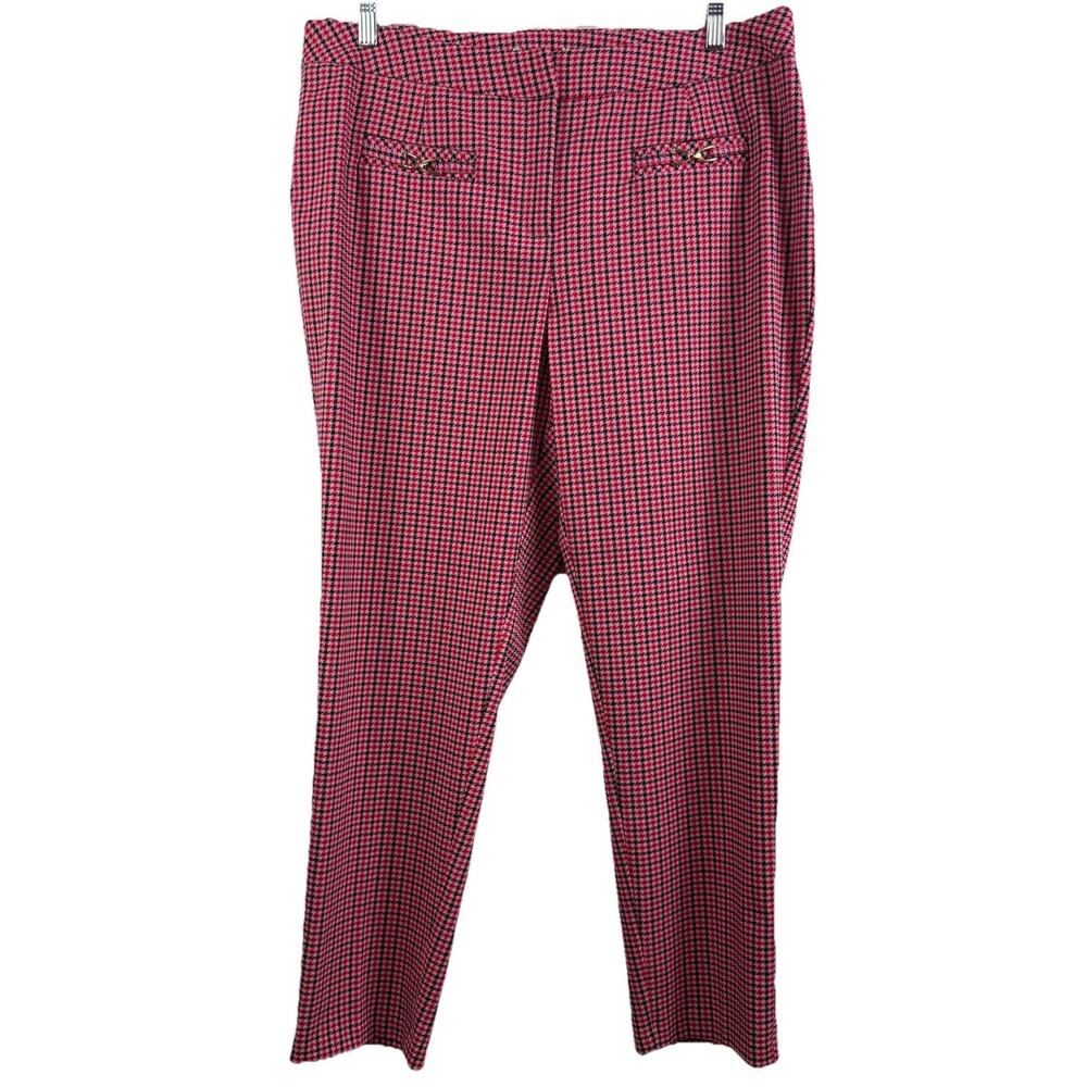 Preppy Houndstooth Plaid High Rise Cato Tapered Leg Pants 16W Office Career Pink